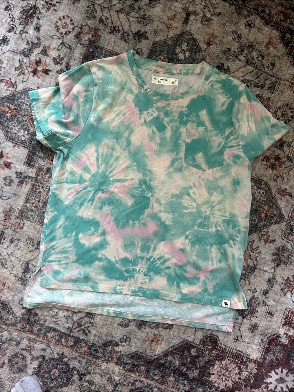 abercrombie kids Tie-Dye Pocket Tee in Mint Green & Light Pink